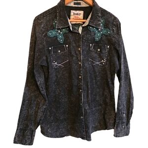 Rare Y2K Roar Pearl Snap Country Western Blouse Woman's Size Medium Cross